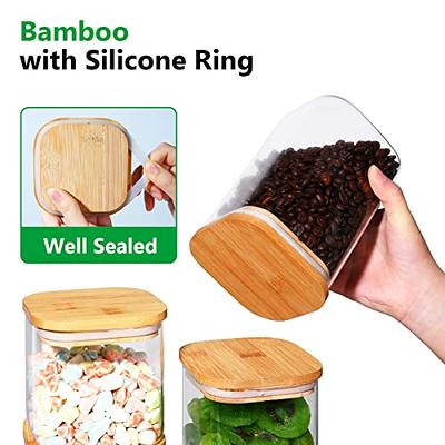 10 oz Clear Glass Borosilicate Jar with Bamboo Silicone Sealed Lid (6 Pack)