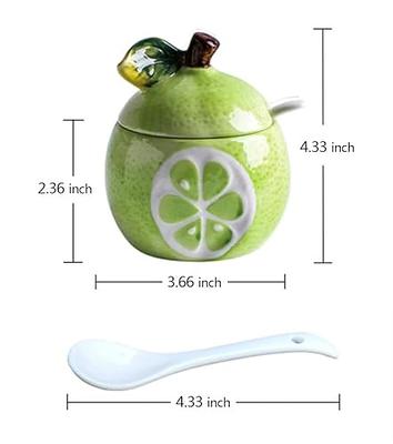 KEMAXI Ceramics Fruit Shaped Sugar Bowl Salt Pot Pepper Storage Jar with  Lid and Spoon Seasoning Box Condiment Pots (Green Pomelo) - Yahoo Shopping