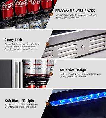 5.1Cu.Ft Soda or Beer Small Wine or Champagne Cooler Low Noise Transparent  Glass Door with a Lock LED Light - 24inch - Yahoo Shopping