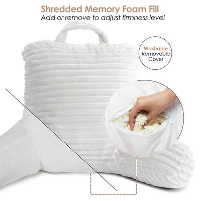 Clara Clark Reading Pillow Adult, Back Pillow for Sitting in Bed - Shredded Memory Foam Reading & Bed Rest Pillow with Arms and Pockets - Bed Pillows