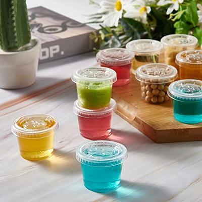 Tezzorio (100 Pack) 0.5-Ounce Plastic Portion Cups with Lids, Small  Condiment Cups/Sauce Cups, Translucent Plastic Souffle Cups/Portion  Containers