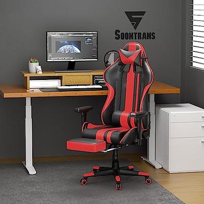 Soontrans Gaming Chair with Footrest, Ergonomic Lumbar Massage Pillow  Chair, PU Leather Office Chair, Purple