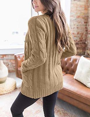 MEROKEETY Women's 2024 Fall Long Sleeve Oversized Crew Neck Solid Color Knit  Pullover Sweater Tops, Beige S at  Women's Clothing store