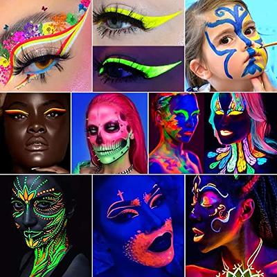 MEICOLY Glow UV Blacklight Face Paint, 8 Bright Colors Neon Fluorescent  Body Painting Palette,Water Activated Eyeliner,Water Based Makeup Glow In  The Dark Halloween Washable for Kids Adult Body Paint 01 Fluorescent Body