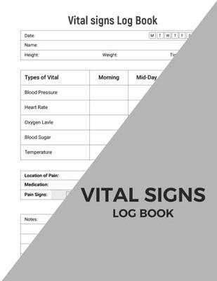 Vital Signs Log : Tracking Heart Rate, Blood Sugar, Blood Pressure & Oxygen  Saturation, Medical Log 