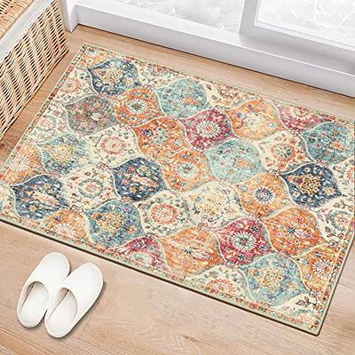 Lahome Boho Entryway Rug - 2x3 Small Throw Kitchen Rugs Washable Area Rugs  for Bedroom Non-Slip Low-Pile Kitchen Mats Black Oriental Indoor Doormat