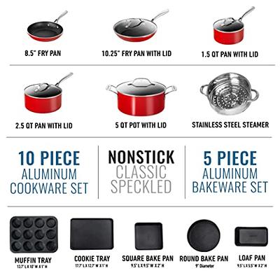 Granitestone Pots and Pans Set Nonstick, 15 Pc Kitchen Cookware