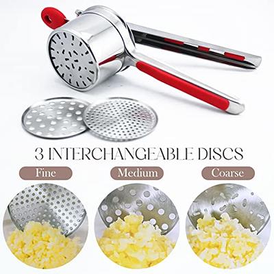 Rorence Stainless Steel Potato Ricer with 3 Interchangeable Discs & Inner Cup & Silicone Grip Handles - Red