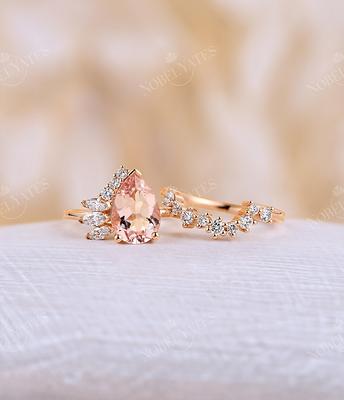 Women's Vintage Pear Pink Morganite Engagement Ring