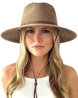 FURTALK Womens Summer Straw Sun Hats Wide Brim Panama Fedora Beach Hat with  Wind Lanyard UPF 50+ Coffee Brown - Yahoo Shopping