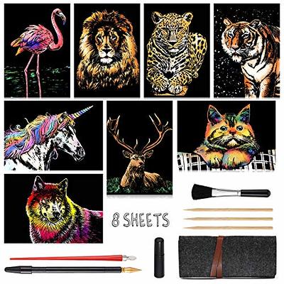 Scratch Art Paper(A4) for Kids & Adults, Rainbow Painting Night View  Scratchboard, Art Craft, Crafts Set: 8 Sheets Scratch -  Unicorn/Flamingo/Cat/Deer/Tiger/Leopard/Lion/Wolf & 6 Tools (Animal World)  - Yahoo Shopping