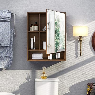 FORABAMB Bathroom Wall Cabinet Wood Medicine Cabinets with 2 Doors &  Adjustable Shelves Over The Toilet Storage Cabinet with 3 Compartments Wall