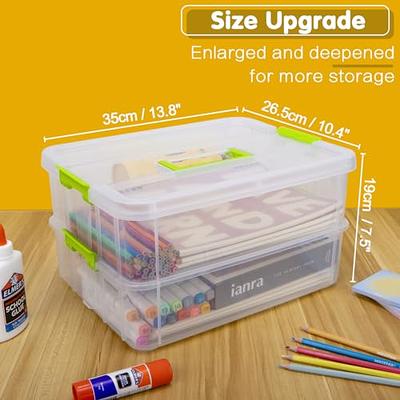 BTSKY 2 Layer Clear Plastic Dividing Storage Box with Removable Tray  Multipurpose Stationery Storage Box with Handle Portable Sewing Box Art  Craft