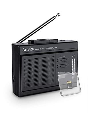 Portable Cassette Player Tape Recorder. Record to Cassettes via Mic or Aux  in. Built-in Speaker to Listen to Cassettes. Includes External Mic, Aux in