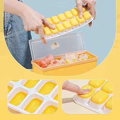 Ice Cube Tray with Lid and Bin for Freezer - Silicone Stackable Ice Trays 2  Pack and Storage Container with Cover Scoop - Portable Ice Maker Trays,  Good Size Ice Box Bucket. 