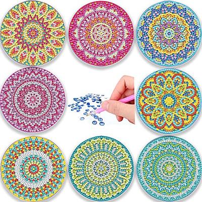 8 Pcs Diamond Painting Coasters with 1 Holder,Mandala Diamond Dotz Art  Coasters Kits for Beginners,Adults and Kids Small Diamond Painting Kit Art  Craft Supplies 