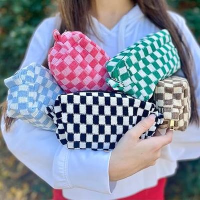 Pink/Blue Checkered Makeup Bag Travel Toiletries Organizer Case for Women,  Girls