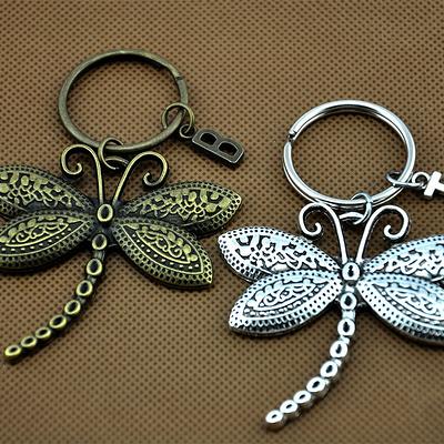 Dragonfly Keychain, Tiny Key Ring, Personalized Hand Stamped