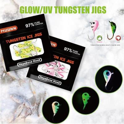 MUUNN 5 Pack Tungsten Ice Fishing Jigs, Glow Paint Tungsten