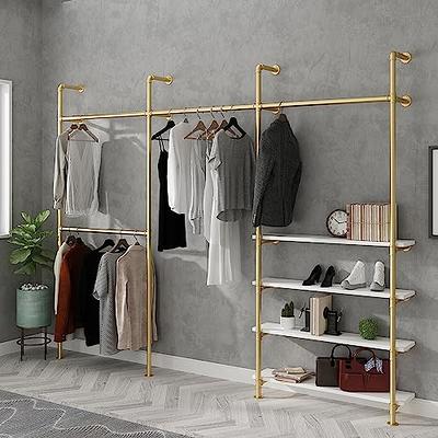 OUBITO Industrial Pipe Clothing Rack,Commercial Grade Pipe Clothes Racks,Heavy  Duty Wall Mounted Closet Storage Rack,Hanging Clothes Retail Display Rack  Garment rack,Gold 4 Board With Crossbar - Yahoo Shopping