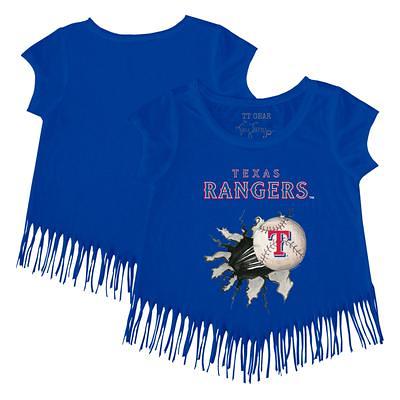 Texas Rangers Tiny Turnip Infant Blooming Baseballs Raglan 3/4 Sleeve T- Shirt - White/Royal