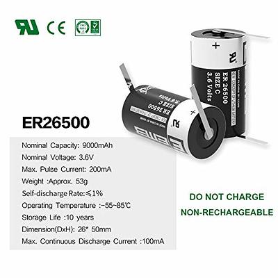 2PCS 3.6V 9000mAh ER26500 C Size Replacement Lithium Battery For