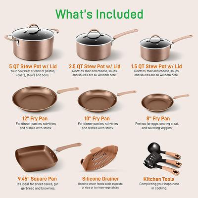 Carote Nonstick Pots and Pans Set, 15 Pcs Induction Kitchen Cookware Sets  (Beige Granite)