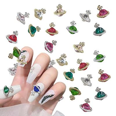 10pcs/Pack Planets Nail Charms Clear Pink Saturn Nail Decorations 3D Shiny  Nail Supplies Rhinestones DIY Nail Design Accessories