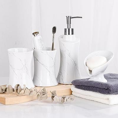 Beige Resin Bathroom Accessory Set, 5 Pcs Bathroom Accessories Set with  Lotion Dispenser,Soap Dish,Toothbrush Holder,Vanity Tray,Qtip Holder