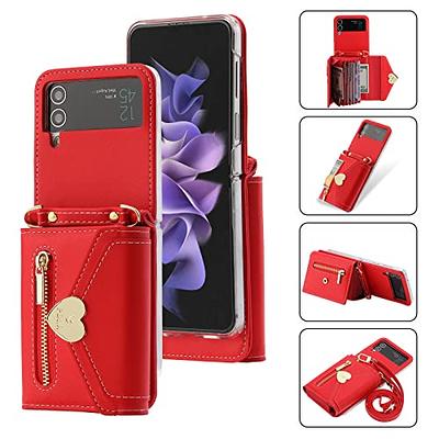 Leather Case for Samsung Galaxy Z Flip 5 Premium PU Leather Wallet Flip  Phone Case Cover with [Kickstand]&[3 Card Slots]&[Zipper  Pocket]&[Adjustable Strap],for Samsung Z Flip 5