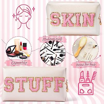 1 Piece Women Girls Preppy Cute Cosmetic Makeup Bag Plush Travel Toiletry  Bag Fluffy HAIR Stuff Organizer Storage Bag With Chenille Letters