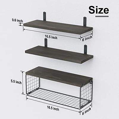 Floating Wall Shelves Set of 3, Black Metal Wire Hanging Rustic Storage Shelf