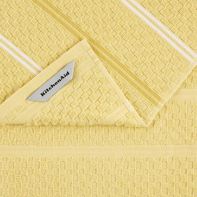 KitchenAid Hand Dish Towel Kitchen Cloth Set of 2 Yellow Stripes 100%  Cotton