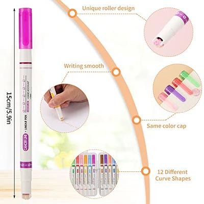 HULIPARK Curve Highlighter Pen Set for Kids, 10Pcs Dual Tips Curve Pens  Include 2Pcs Highlighters for Journaling, 8 Shapes & 10 Colors Lines, Cute