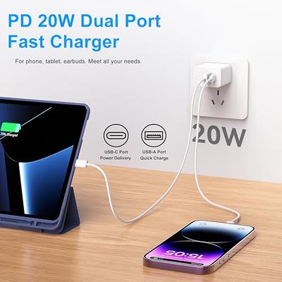 USB C iPhone 15 Fast Charger Block, 20W PD Dual Port USB-C Power Adapter  Charger