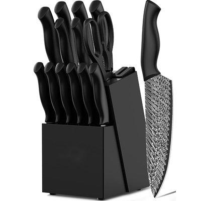 Kitchen Knife Set,15-Piece Knife Set With Block Wooden,Self Sharpening For  Chef Knife Set,High Carbon Japan Stainless Steel Hammered Collection Knife