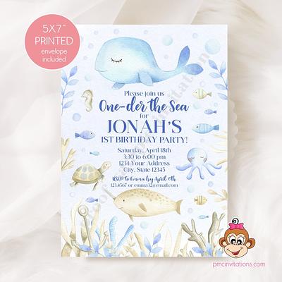 Under The Sea, One-Der Sea, Ocean, Birthday Invitation, Sea Creatures, Boy,  Watercolor, Printed Invitations, Envelope Included - Yahoo Shopping