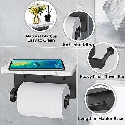 Toilet Paper Holder with Natural Marble Shelf, Matte Black Toilet