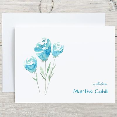 Personalized Notecards - blue watercolor floral