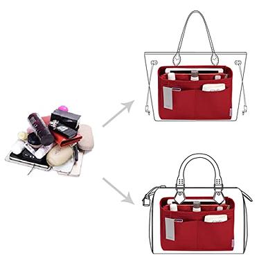 Purse Organizer Insert, Felt Bag organizer with zipper, Handbag & Tote  Shaper, For Neverfull MM Speedy 30 & All Bags with Similar Sizes (Red)