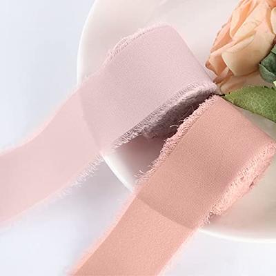 SHUNSTONE Mixed Pink Chiffon Ribbon Fringe Silk Ribbon 1.5 x 7Yd