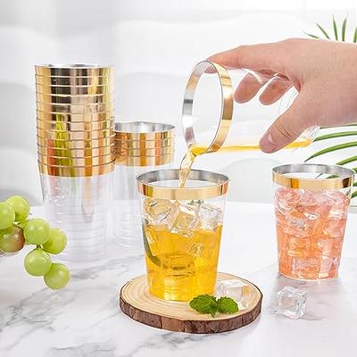 I00000 100PCS Gold Plastic Cups,10 oz Clear Plastic Cups with Gold