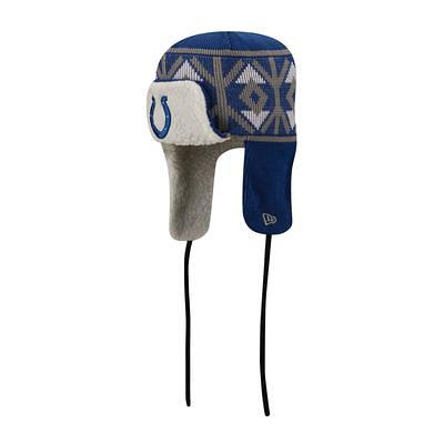 Men's New Era White/Royal Indianapolis Colts 2023 Sideline Tech Cuffed Knit Hat