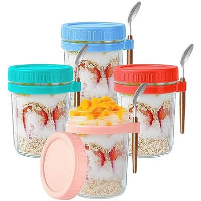 Overnight Oats Container with Lid and Spoon Airtight 16 oz Glass for Cereal  Yogurt Milk Fruit, chia pudding jars, Overnight Oats Leak Proof Oatmeal