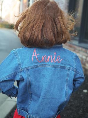 Personalized Little Girls Jean Jacket - Toddler Chain Stitch Name