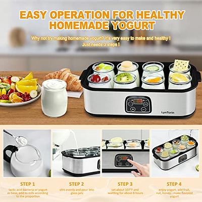  Yogurt Maker Automatic Digital Yoghurt Maker Machine with 8  Glass Jars 48 Ozs (6Oz Each Jar) LCD Display with Constant Temperature  Control Stainless Steel Design for Home Use: Home & Kitchen