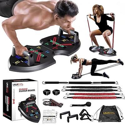 Goplus Portable Push Up Board, 33.5''x 20'' Home Gym Workout Equipment w/  16 Exercise Accessories, Tricep Bar, Resistance Bands, Ab Roller Wheel