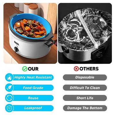 2 Pcs Silicone Slow Cooker Liners,Reusable Cooking Liner Fit Crock-Pot 6/8  Quarts Slow Cooker,Leakproof Dishwasher Safe Cooker Bags Liners for Oval or  Round 