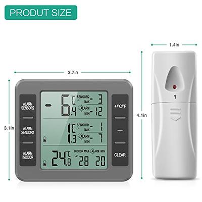 JXTZ Refrigerator Thermometer, Freezer Thermometer with Alarm, Fridge  Thermometer Digital with 2 Sensors, Wireless Indoor Outdoor Thermometer  with