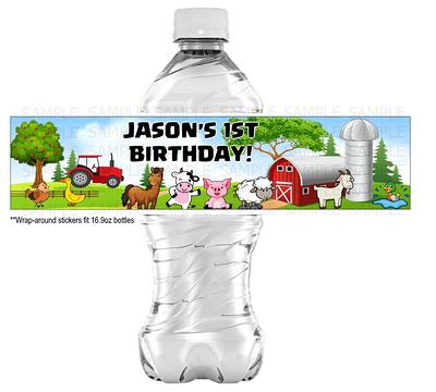 Farm Animals Water Bottle Labels – Barnyard Party Drink Stickers